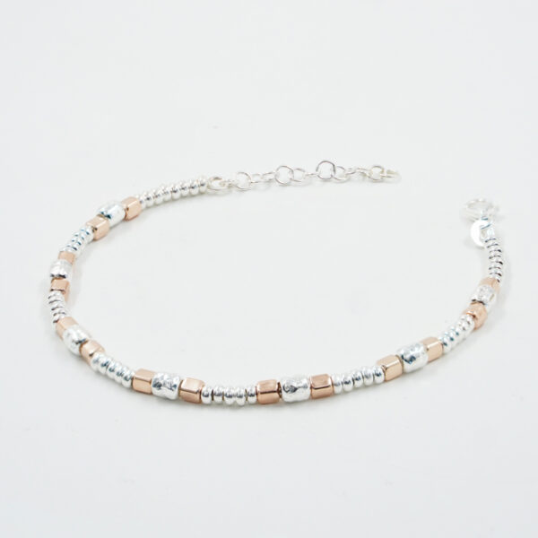 Sterling Silver bracelet with washer and dice elements size 3mm-4mm, Rhodium and Rose Color