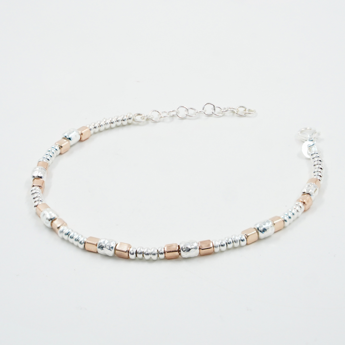 Bracciale in argento con rondelle e dadi 3mm-4mm, Rodiato e Rose’