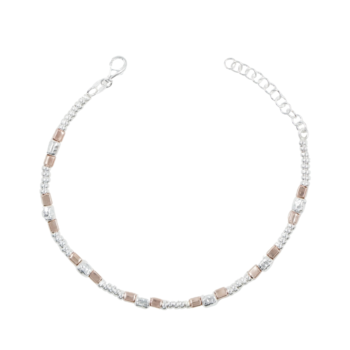 Bracciale in argento con rondelle e dadi 3mm-4mm, Rodiato e Rose’ - immagine 2