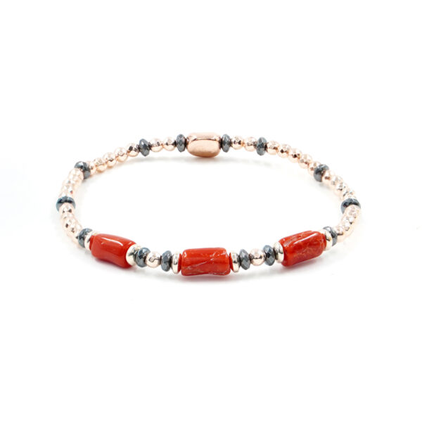 Bracciale Elastico con ematite rosè, corallo