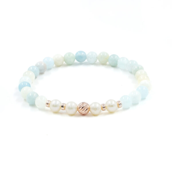 Elastic Bracelet with aquamarine, pearls, sterling silver element
