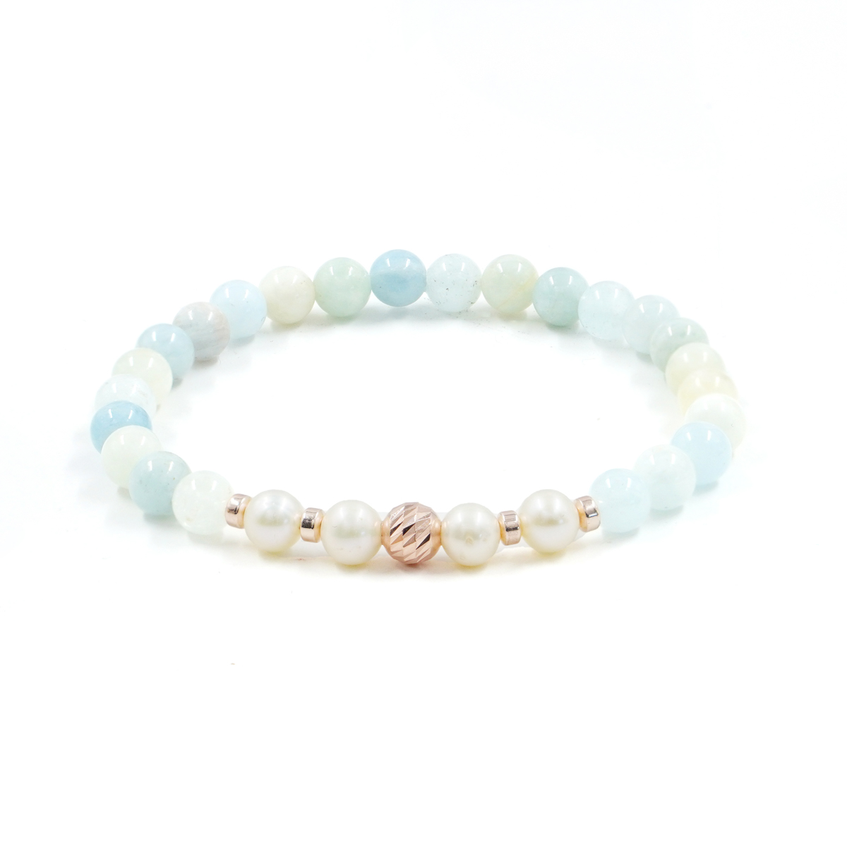 Elastic Bracelet with aquamarine, pearls, sterling silver element
