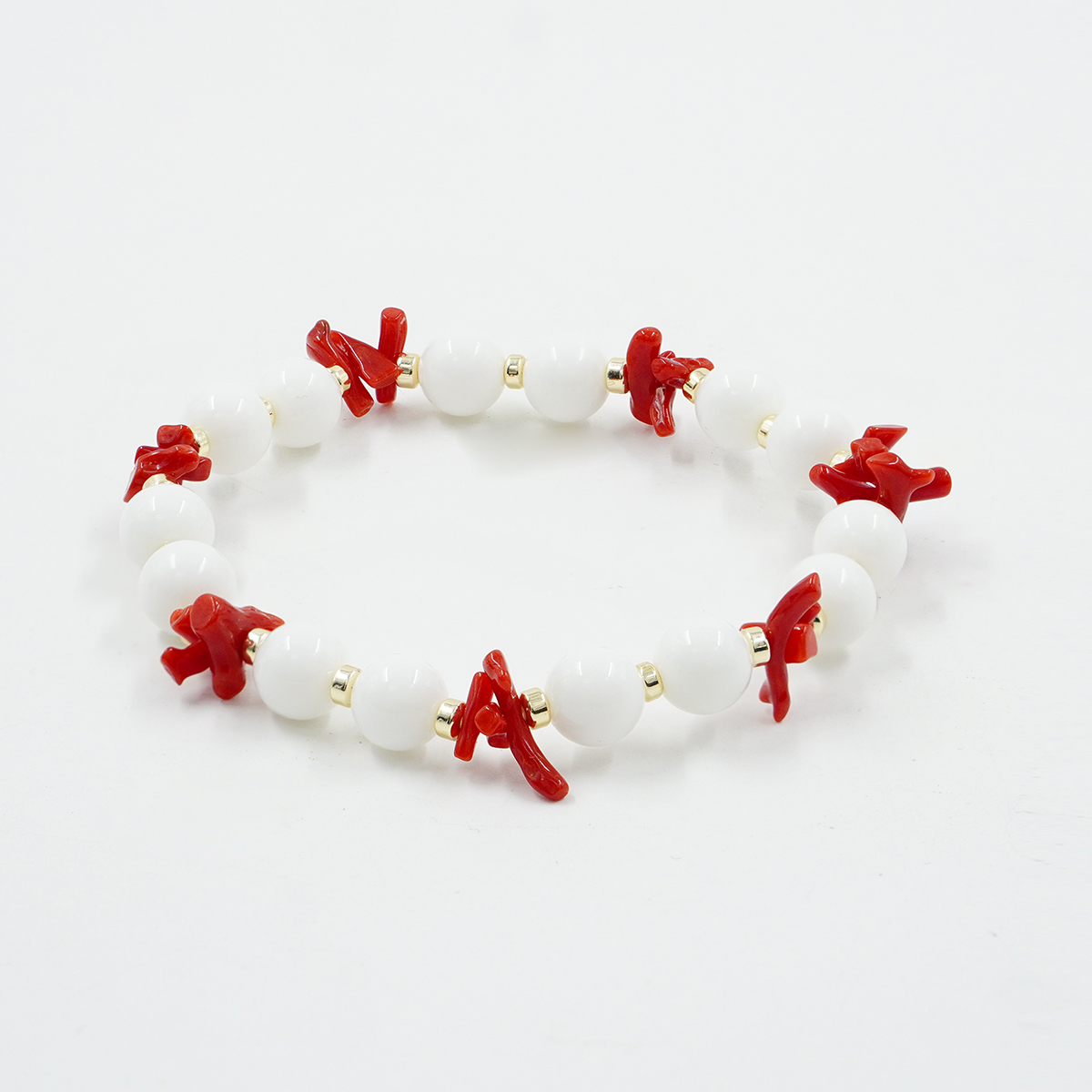 Bracciale Elastico con agata bianca, corallo, ematite