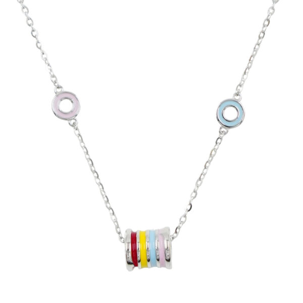 Sterling Silver Necklace with multicolor enamelled cylinder – Silver Color