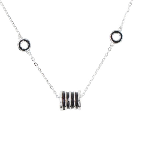 Sterling Silver Necklace with black enamelled cylinder – Rhodium Color