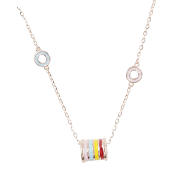 Sterling Silver Necklace with multicolor enamelled cylinder – Rose Color