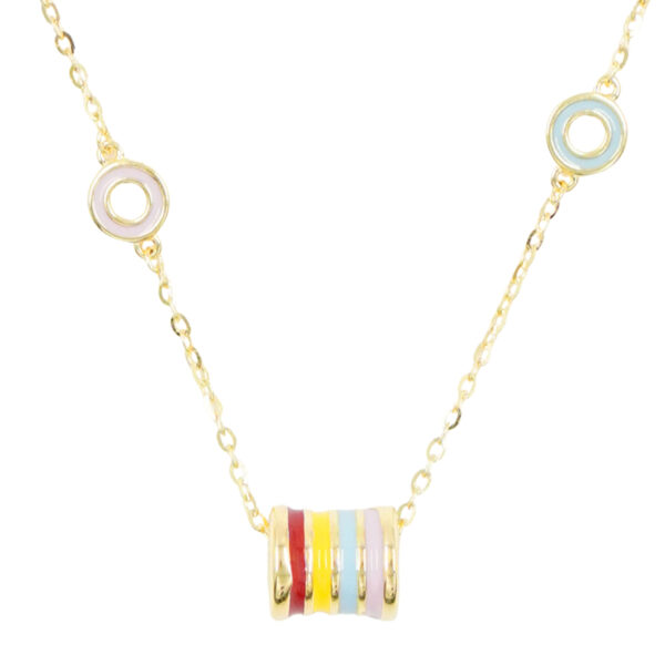 Sterling Silver Necklace with multicolor enamelled cylinder – Golden Color