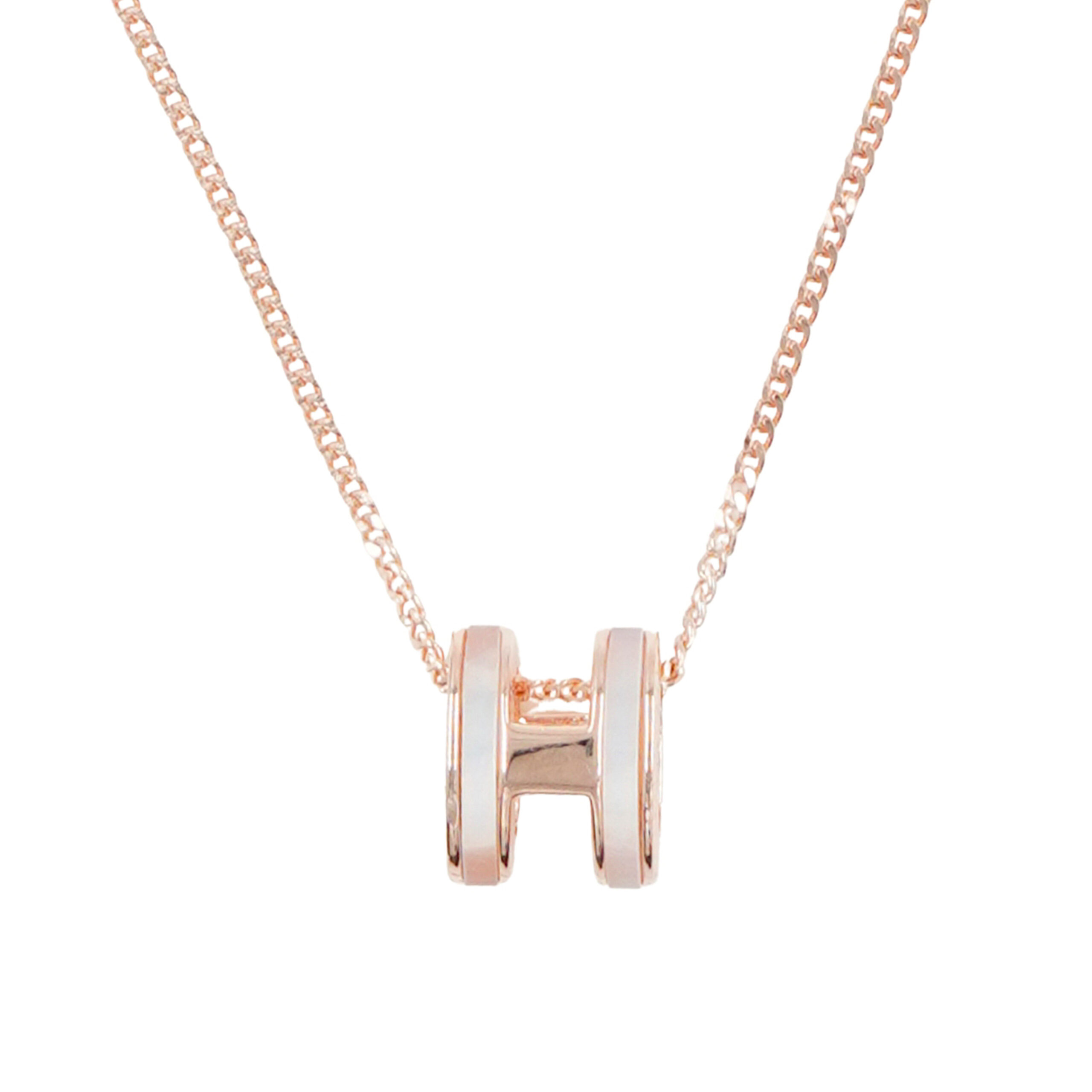 Sterling Silver Necklace with pendant H shape with mother of pearl and zircons – Rose Color - Image 2
