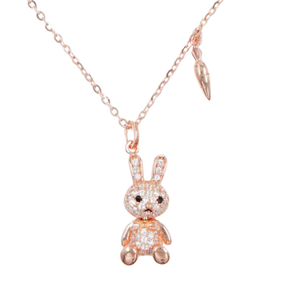 Sterling Silver Necklace with pendant rabbit shape with zircons and carrot – Rose Color
