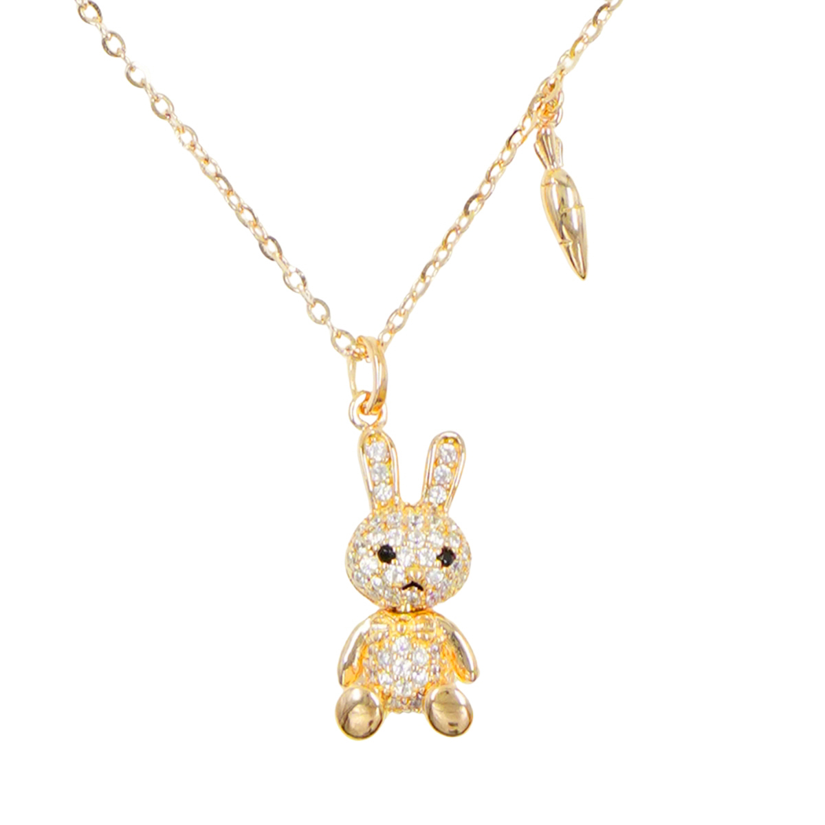 Sterling Silver Necklace with pendant rabbit shape with zircons and carrot – Golden Color