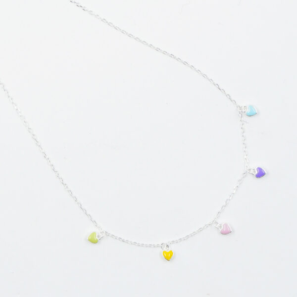 Sterling Silver necklace with enamelled hearts – Silver Color