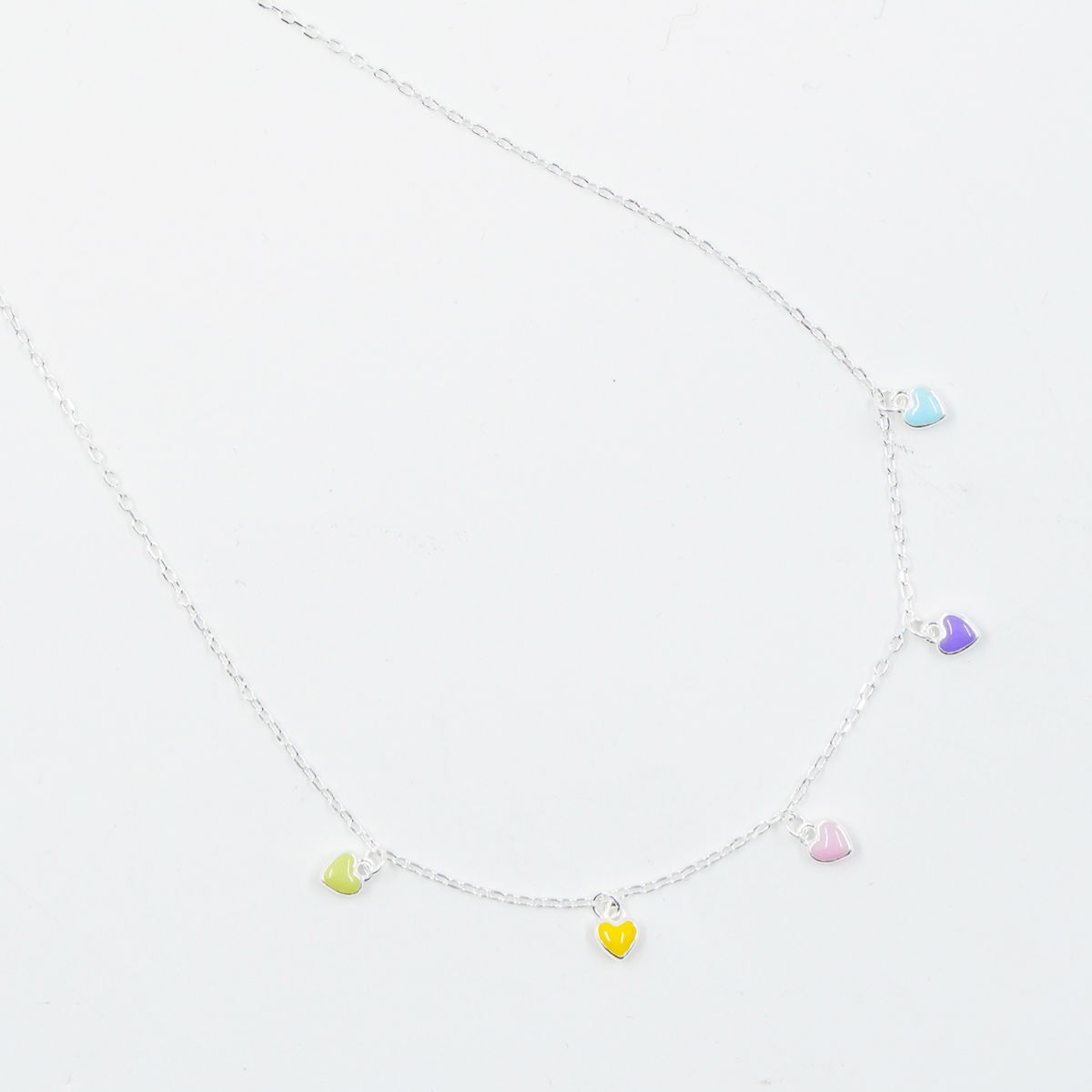 Sterling Silver necklace with enamelled hearts – Silver Color