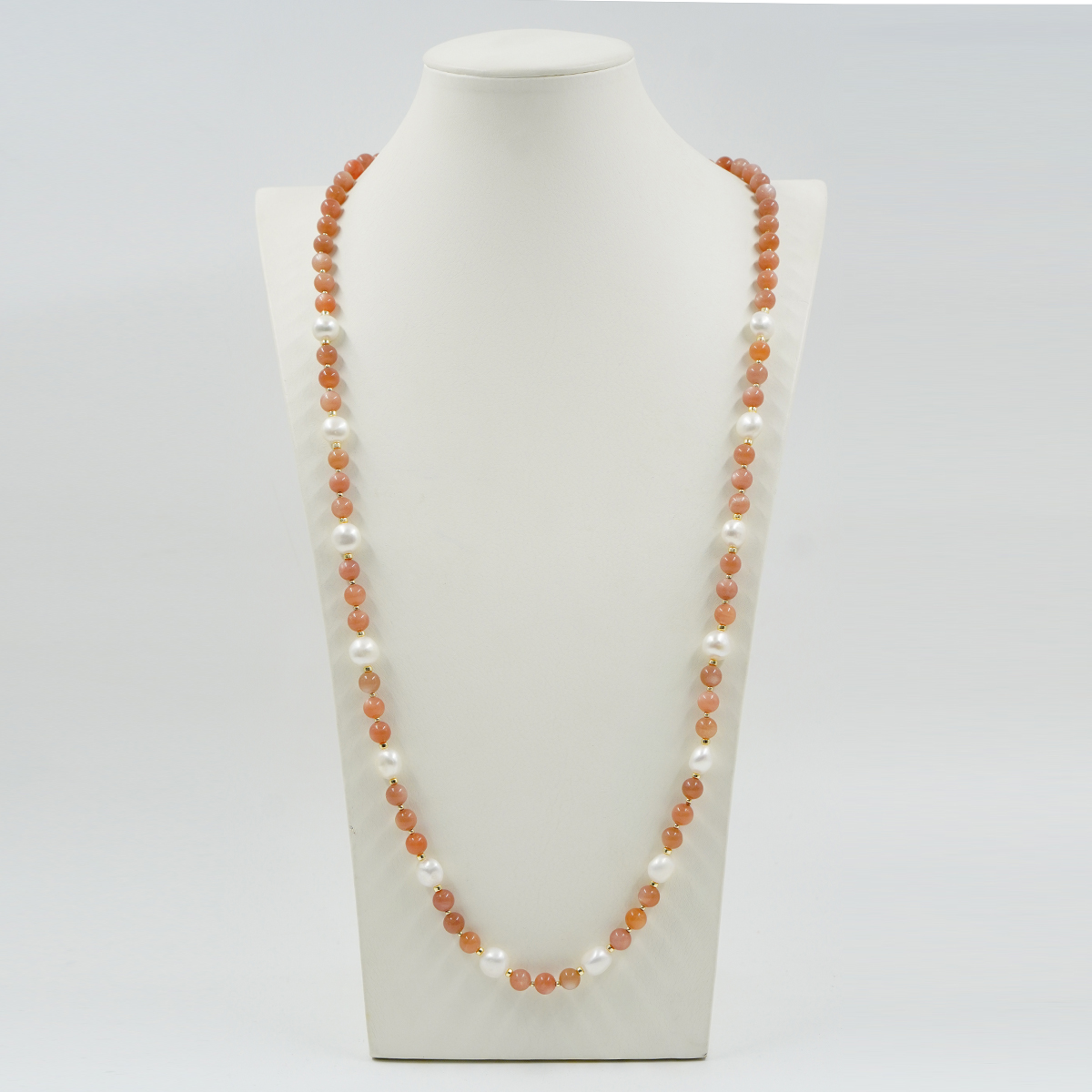 Collana con pietra di Luna, perle, ematite, chiusura in argento – Dorato - immagine 2
