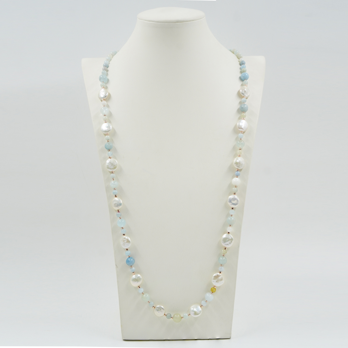 Collana con acquamarina, perle, ematite, chiusura in argento – Rosè - immagine 2