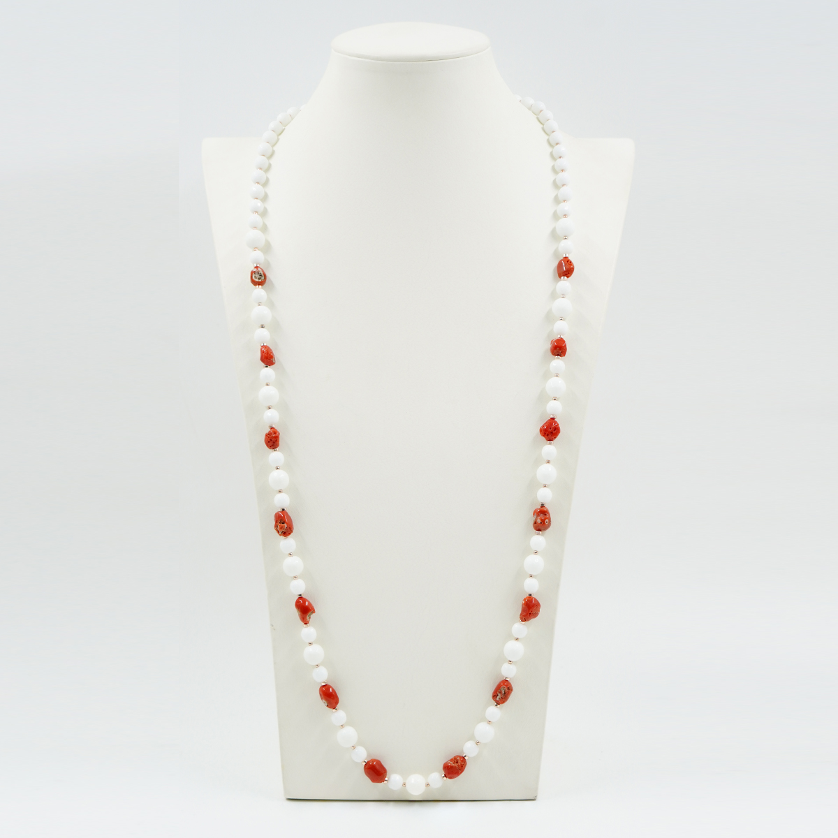 Collana con agata bianca, corallo, ematite, chiusura in argento – Rosè - immagine 2