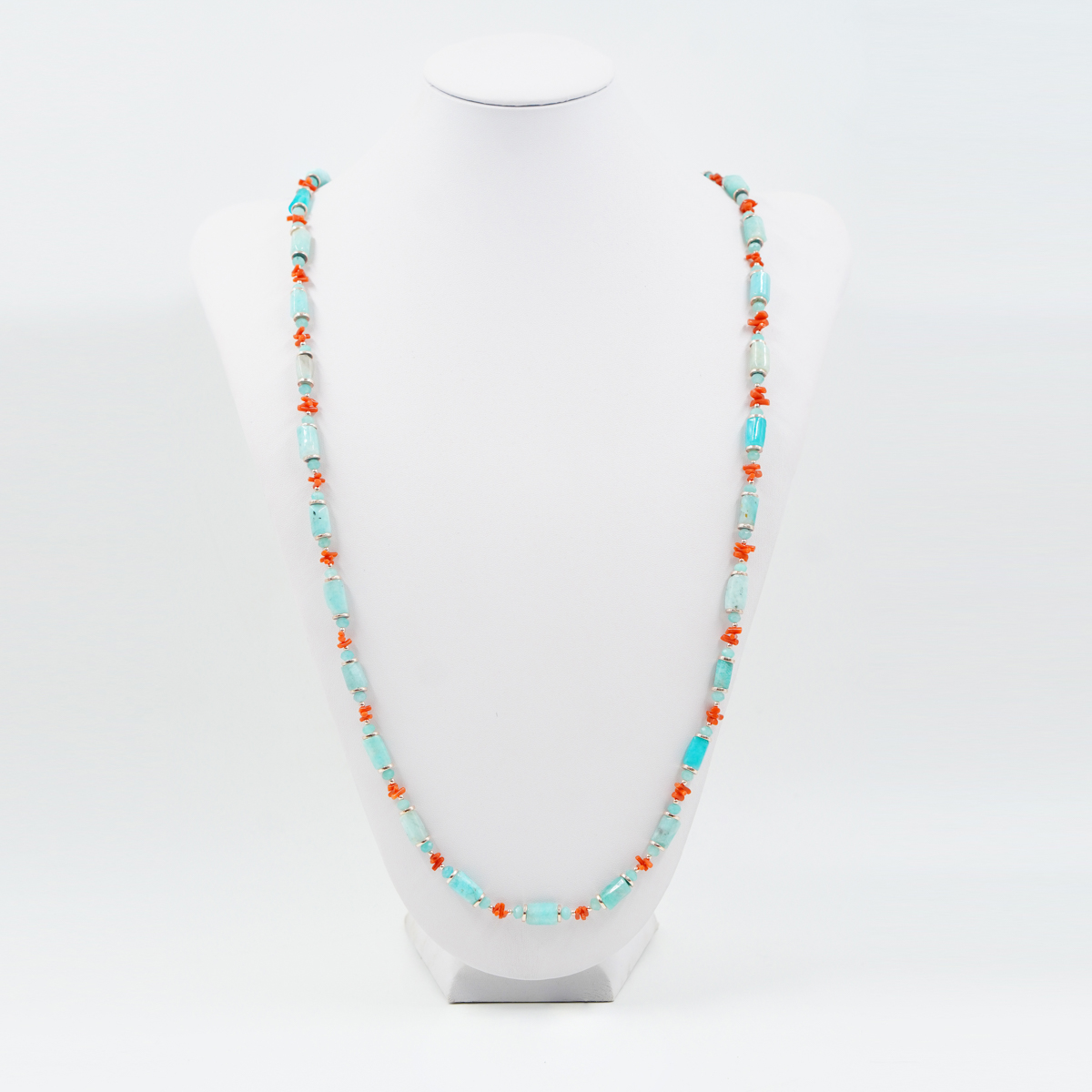 Collana con amazzonite, corallo,ematite, chiusura in argento – Rosè - immagine 2