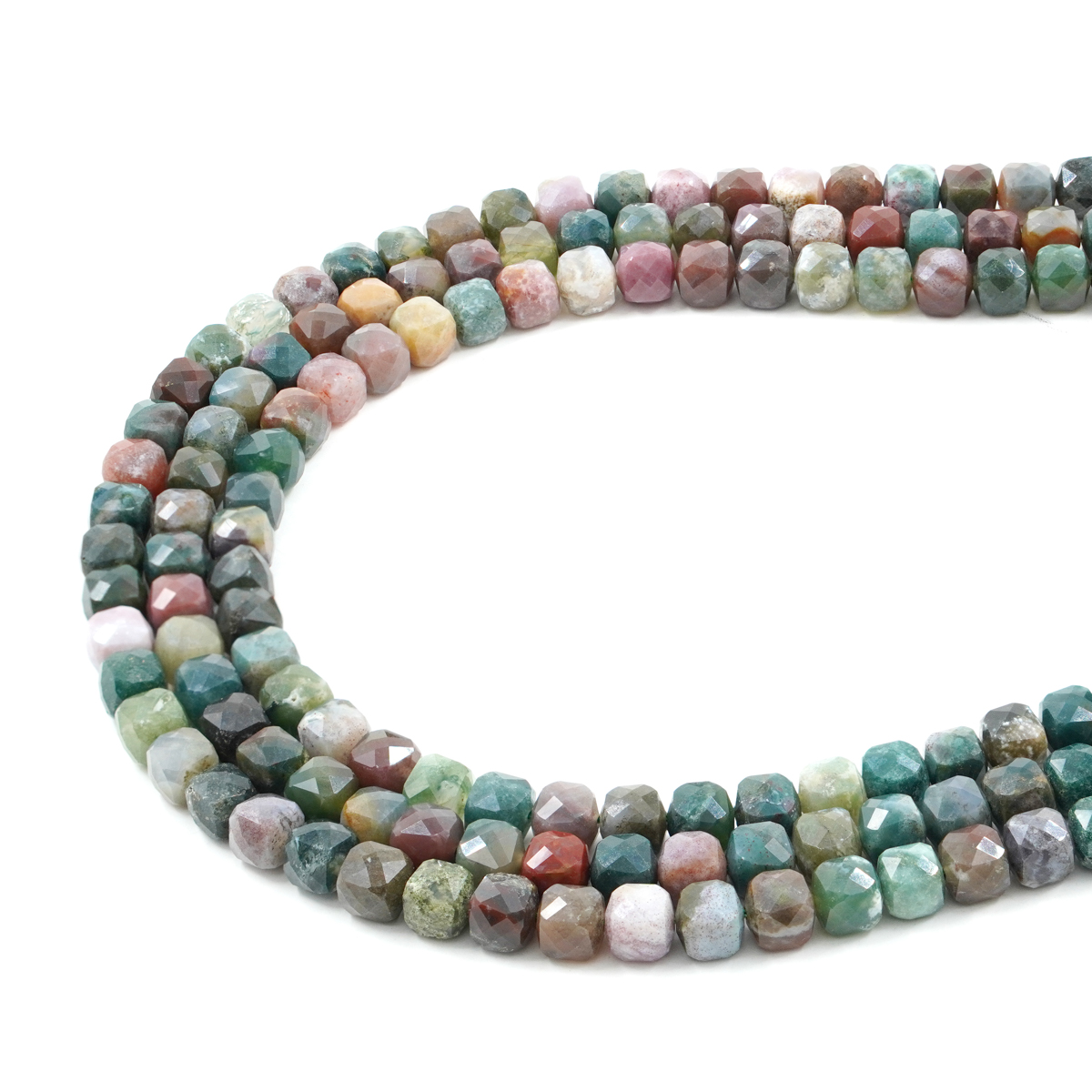 Indian Agate strands faceted dice shape size 7mm