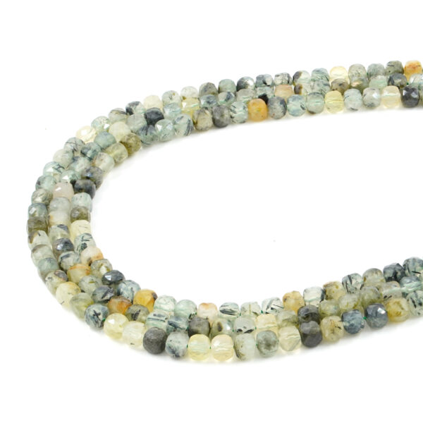 Green Tourmalinated Quartz strands dice shape size 7mm