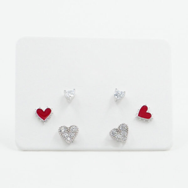 Sterling Silver Earrings Set heart with zircon – Rhodium Color