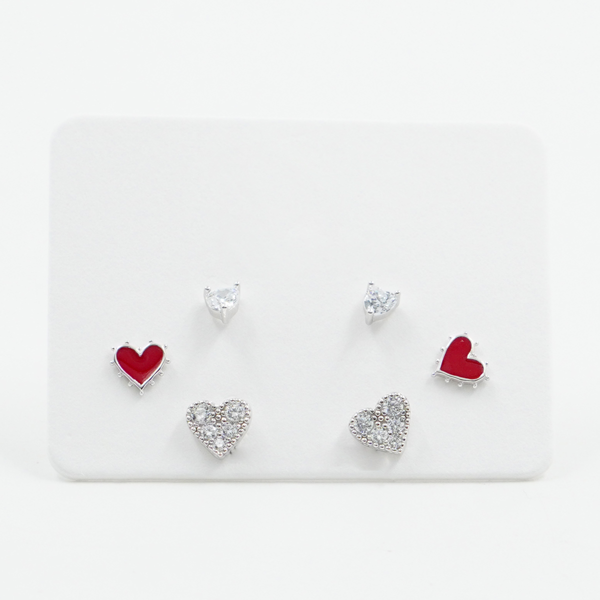 Sterling Silver Earrings Set heart with zircon – Rhodium Color