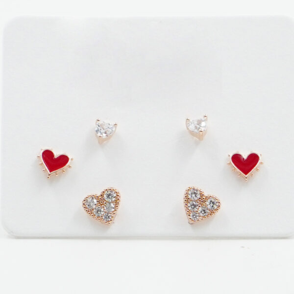 Sterling Silver Earrings Set heart with zircon – Rose Color