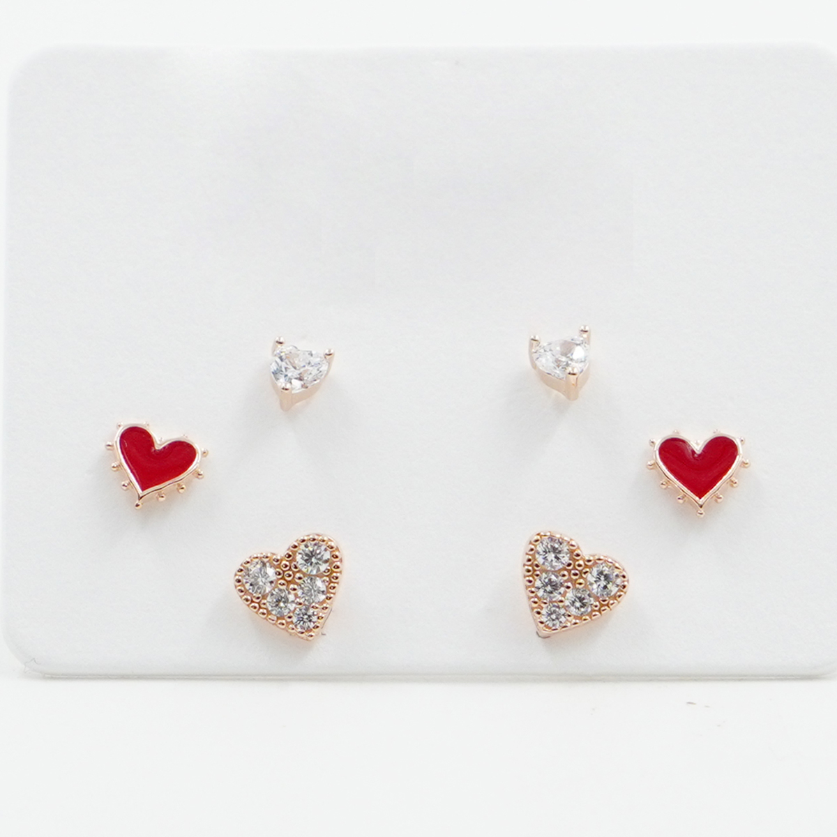 Sterling Silver Earrings Set heart with zircon – Rose Color