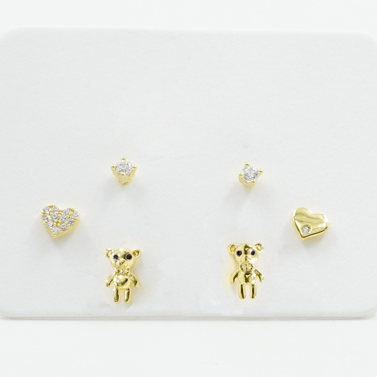 Sterling Silver Earrings Set heart, bear, zircon light point – Golden Color