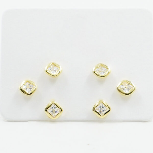 Sterling Silver Earrings Set rhombus shape with zircons – Golden Color