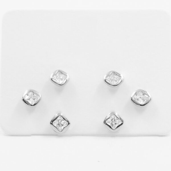 Sterling Silver Earrings Set rhombus shape with zircons – Rhodium Color