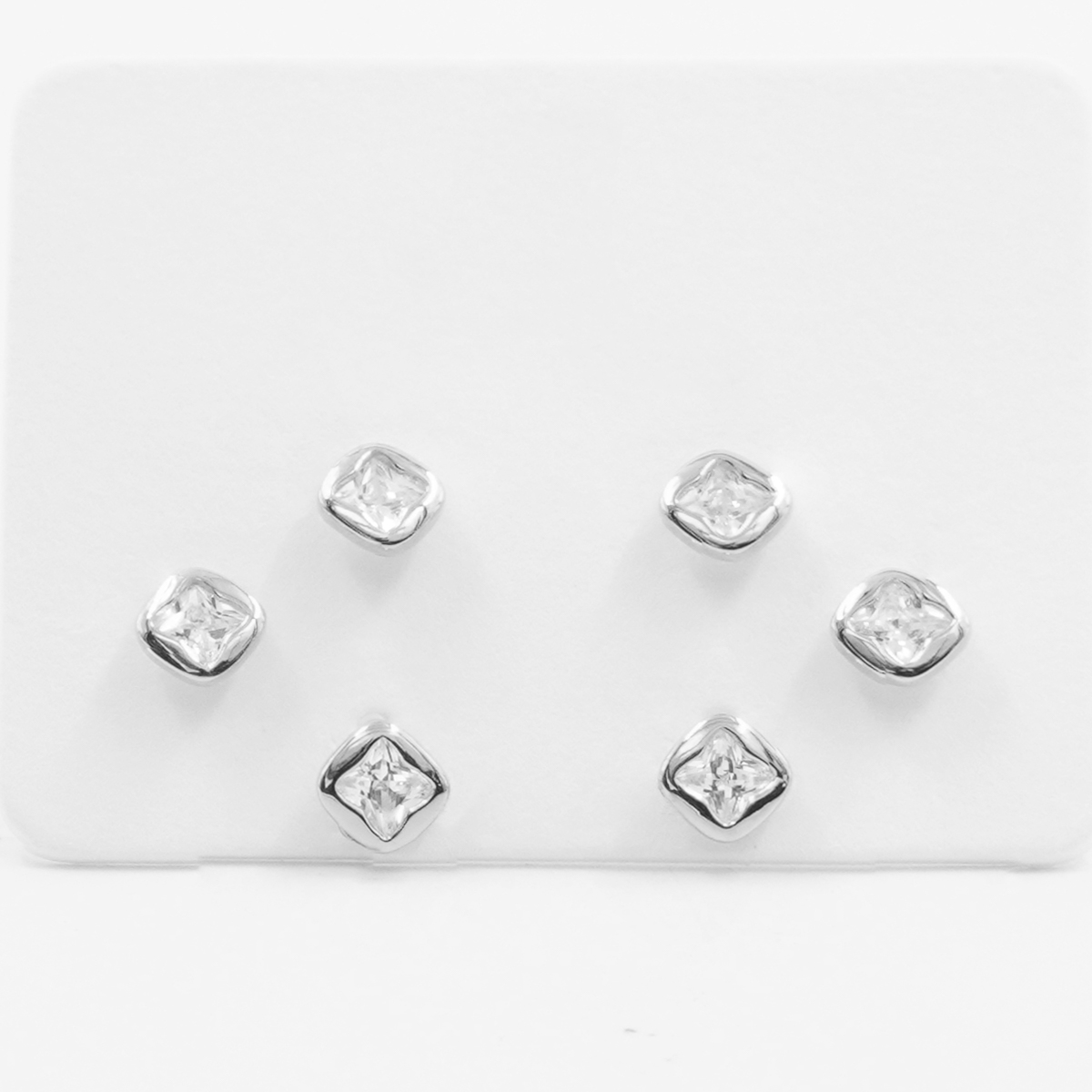Sterling Silver Earrings Set rhombus shape with zircons – Rhodium Color