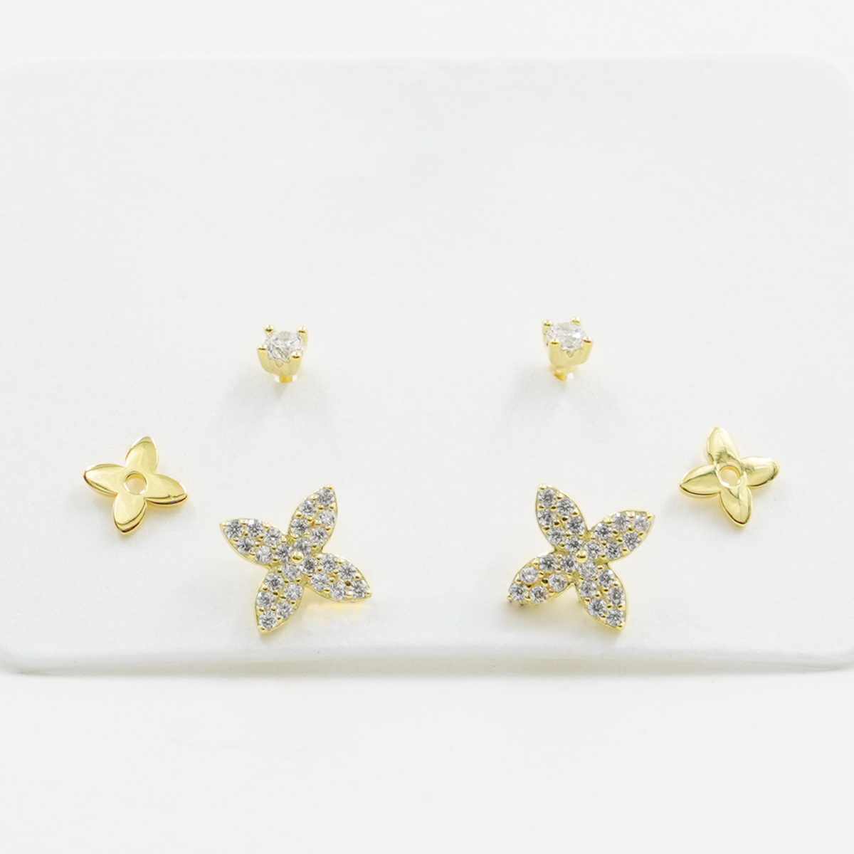 Sterling Silver Earrings Set flower, zircon light point – Golden Color