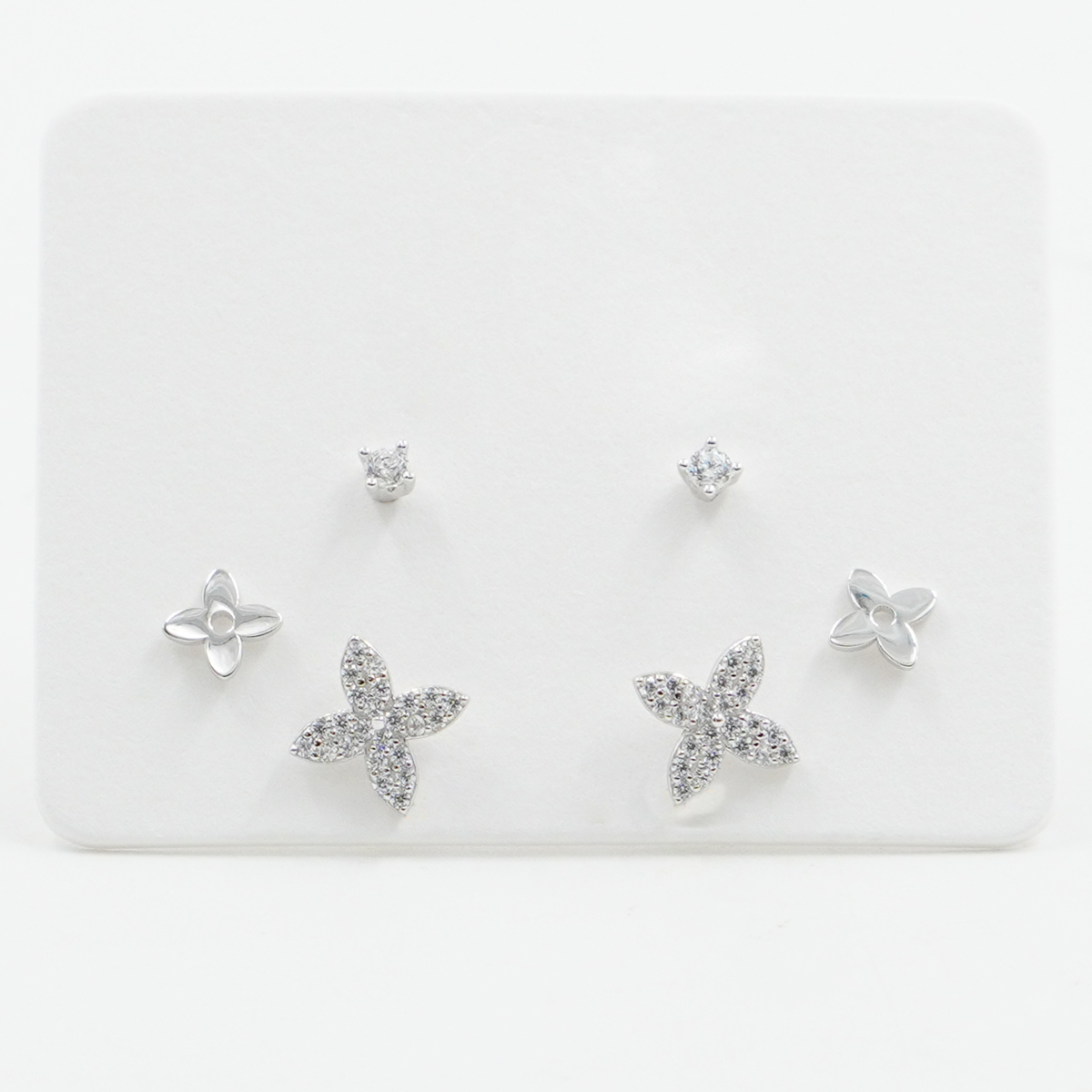 Sterling Silver Earrings Set flower, zircon light point – Rhodium Color