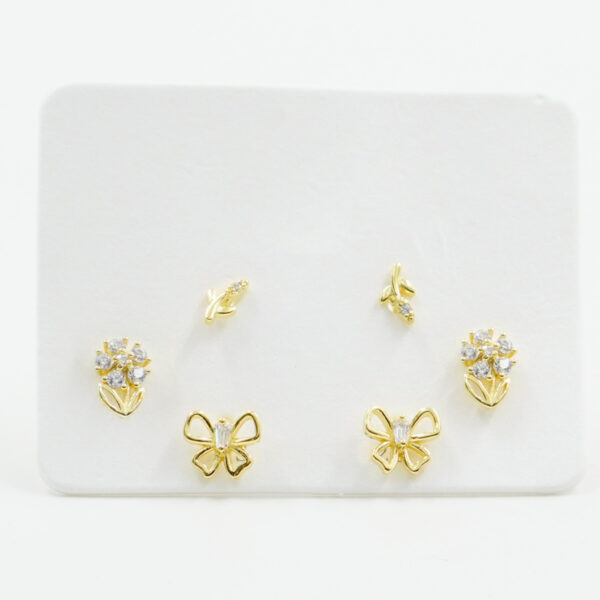 Sterling Silver Earrings Set flower, butterfly, branch with zircon – Golden Color