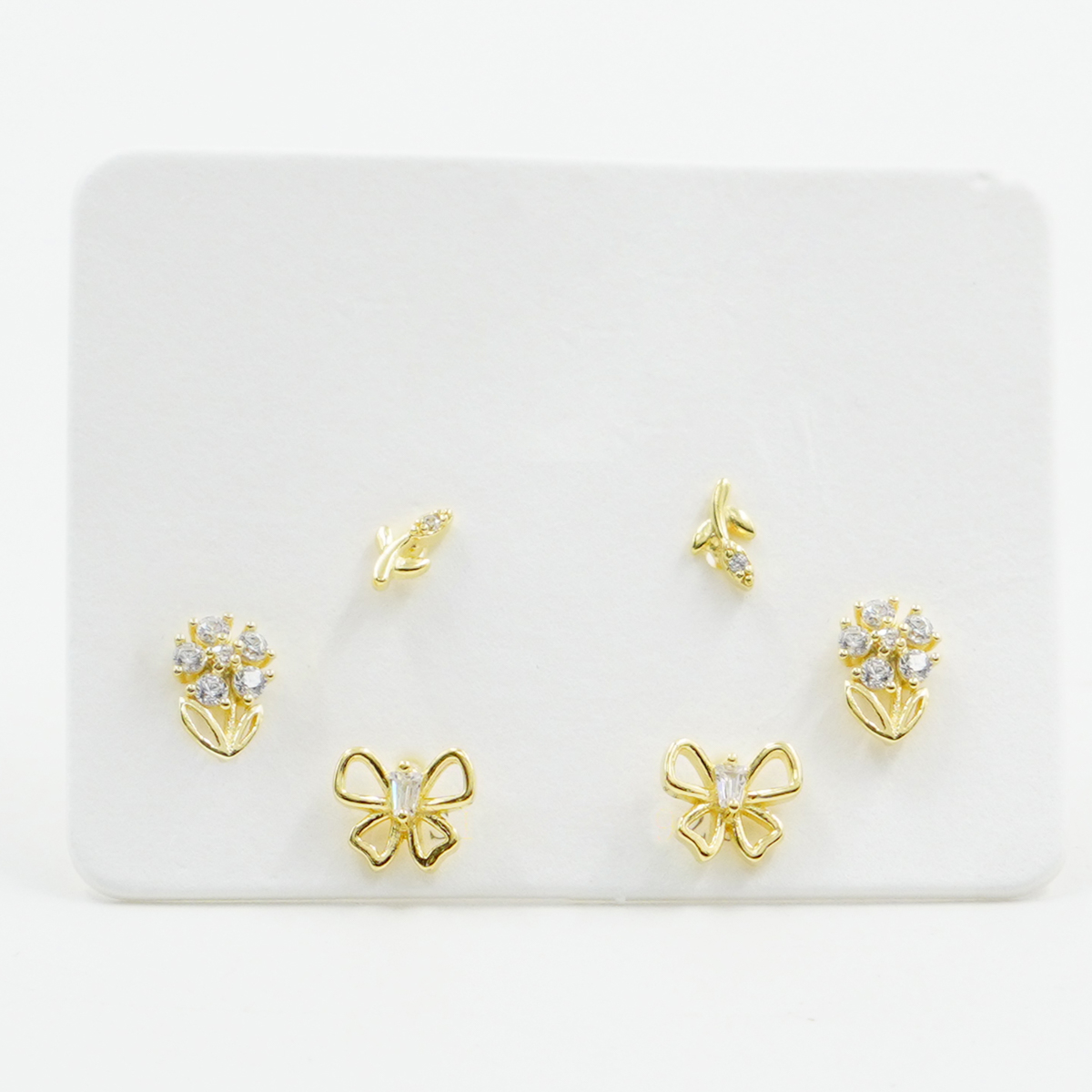 Sterling Silver Earrings Set flower, butterfly, branch with zircon – Golden Color