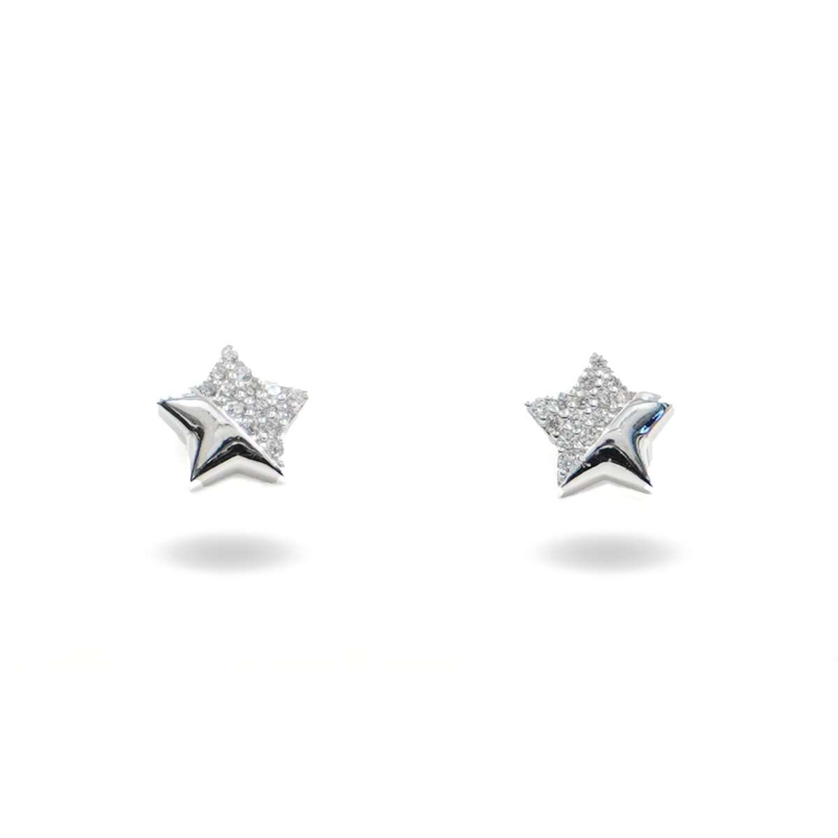 Sterling Silver Earrings star with zircons - Rhodium Color