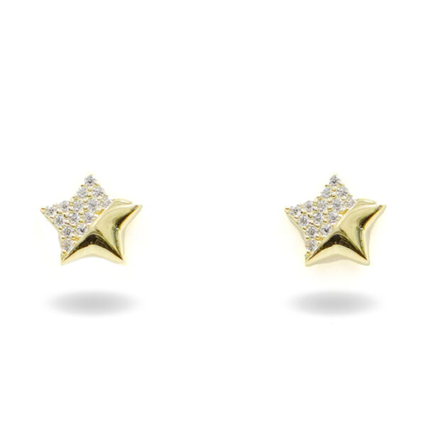 Sterling Silver Earrings star with zircons – Golden Color