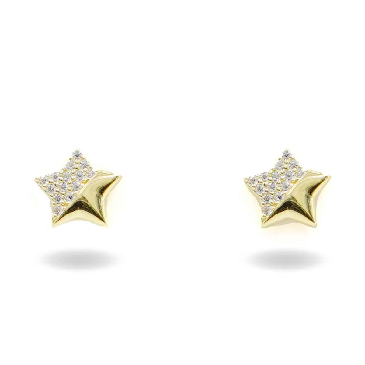 Sterling Silver Earrings star with zircons – Golden Color