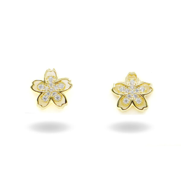 Sterling Silver Earrings holed flower with zircons – Golden Color