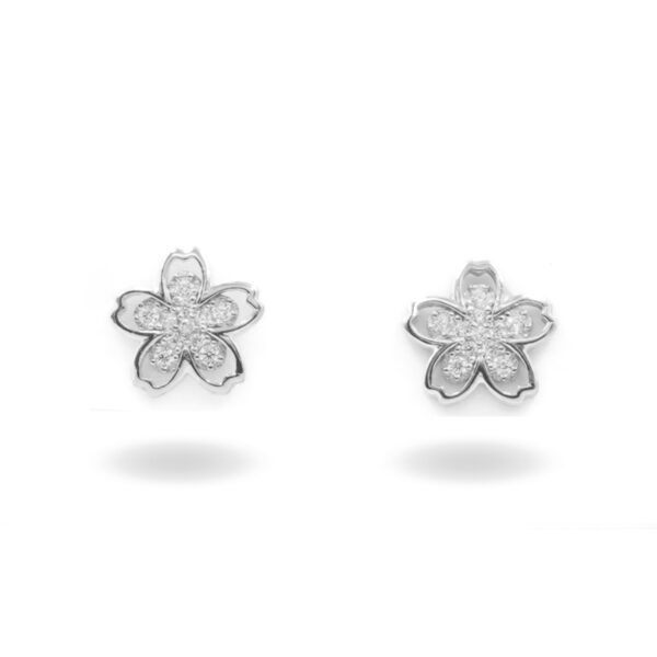 Sterling Silver Earrings holed flower with zircons - Rhodium Color