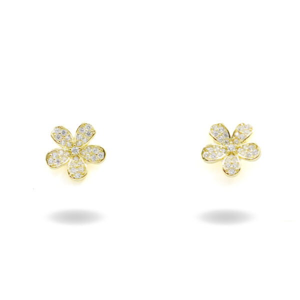 Sterling Silver Earrings flower with zircons – Golden Color