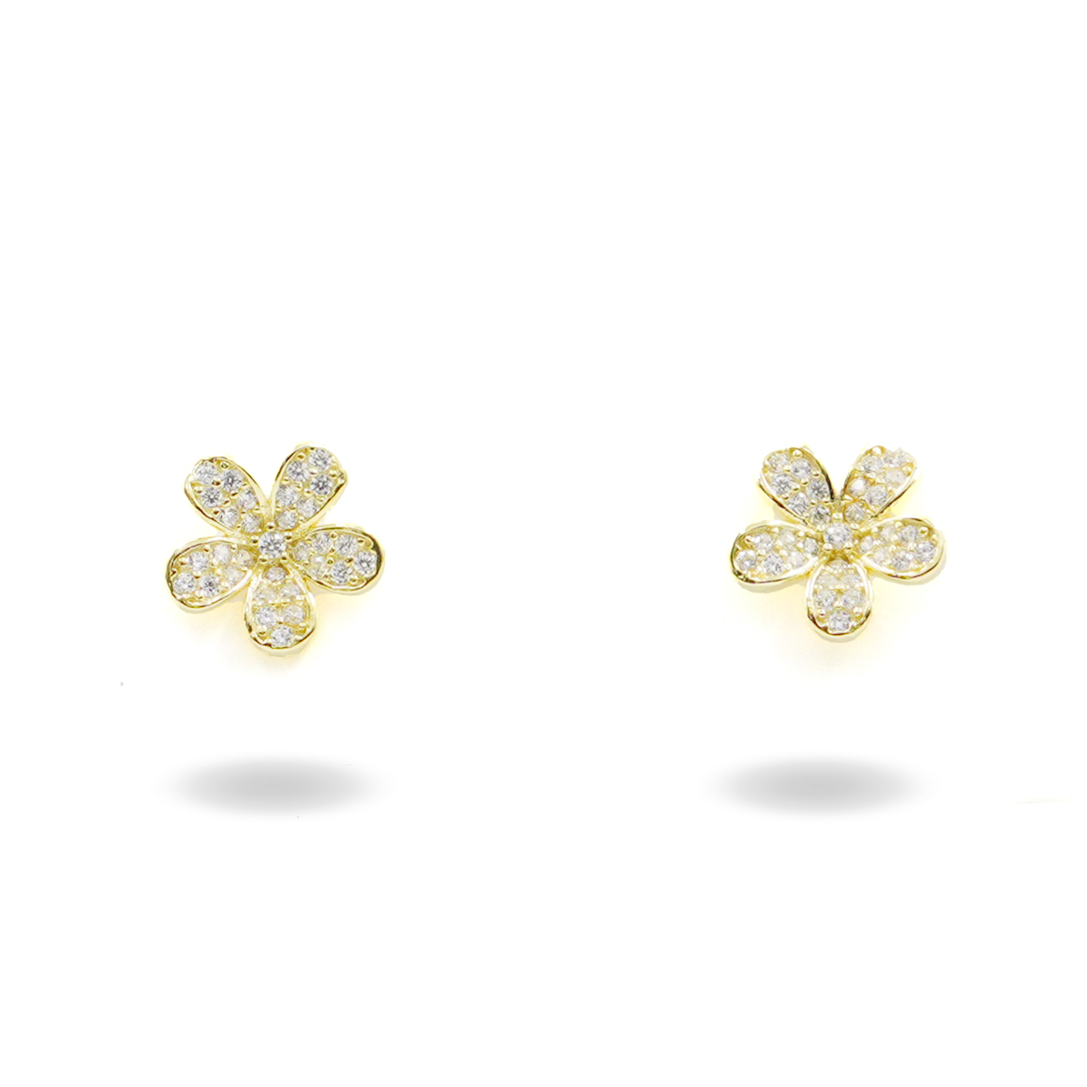 Sterling Silver Earrings flower with zircons – Golden Color
