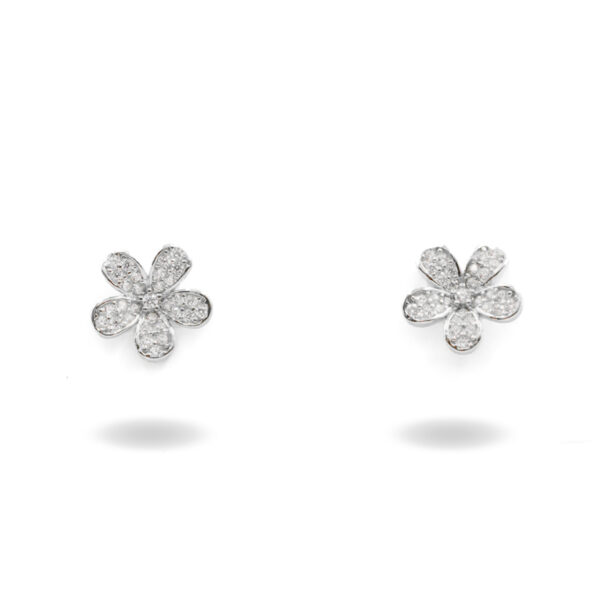 Sterling Silver Earrings flower with zircons - Rhodium Color