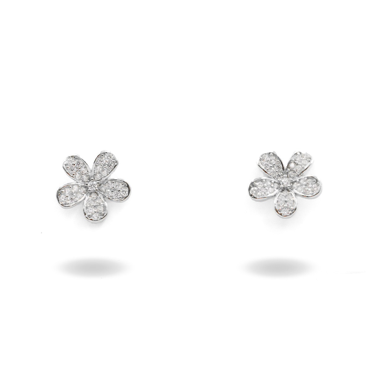 Sterling Silver Earrings flower with zircons - Rhodium Color