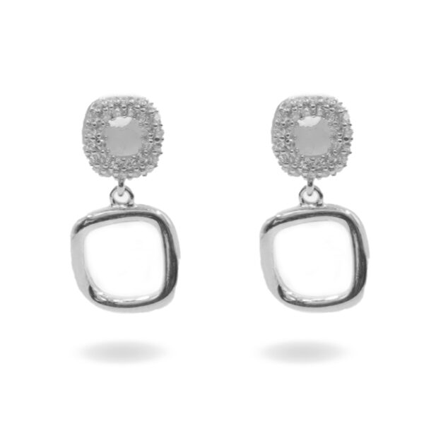 Sterling Silver Earrings double square with zircons - Rhodium Color
