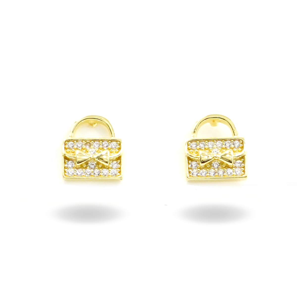 Sterling Silver Earrings bag shape with zircons – Golden Color