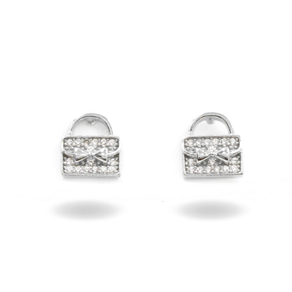 Sterling Silver Earrings bag shape with zircons - Rhodium Color