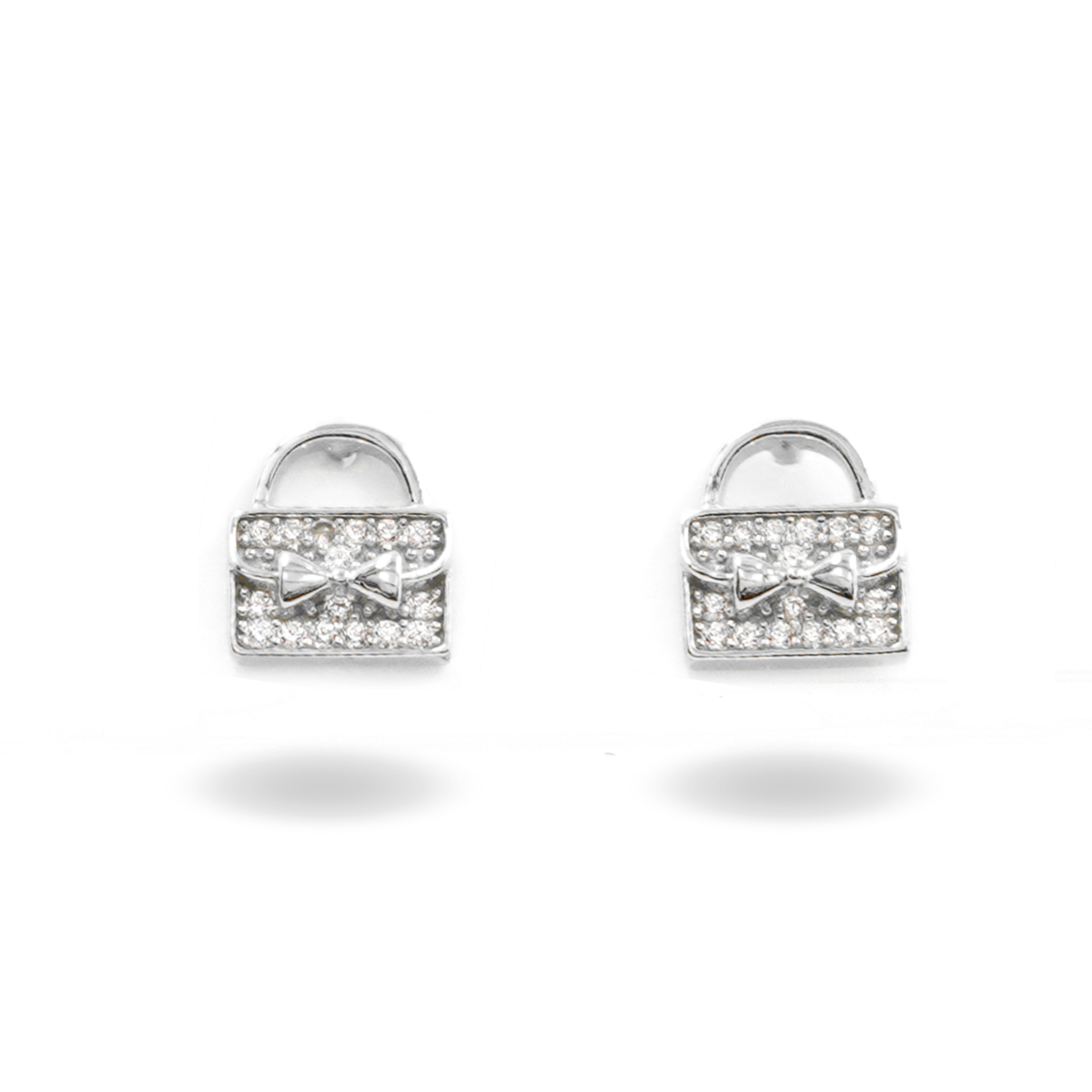 Sterling Silver Earrings bag shape with zircons - Rhodium Color