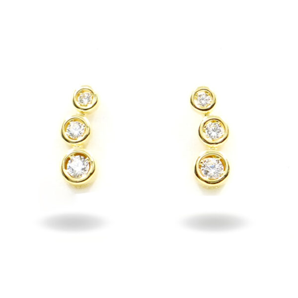 Sterling Silver Earrings three circle shape with zircons – Golden Color
