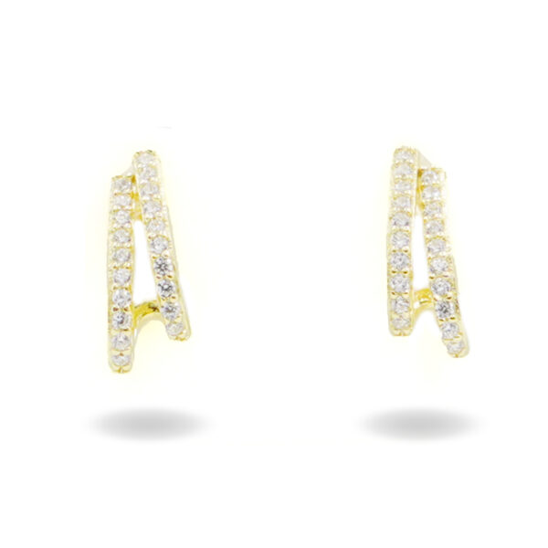 Sterling Silver Earrings claw shape with zircons – Golden Color