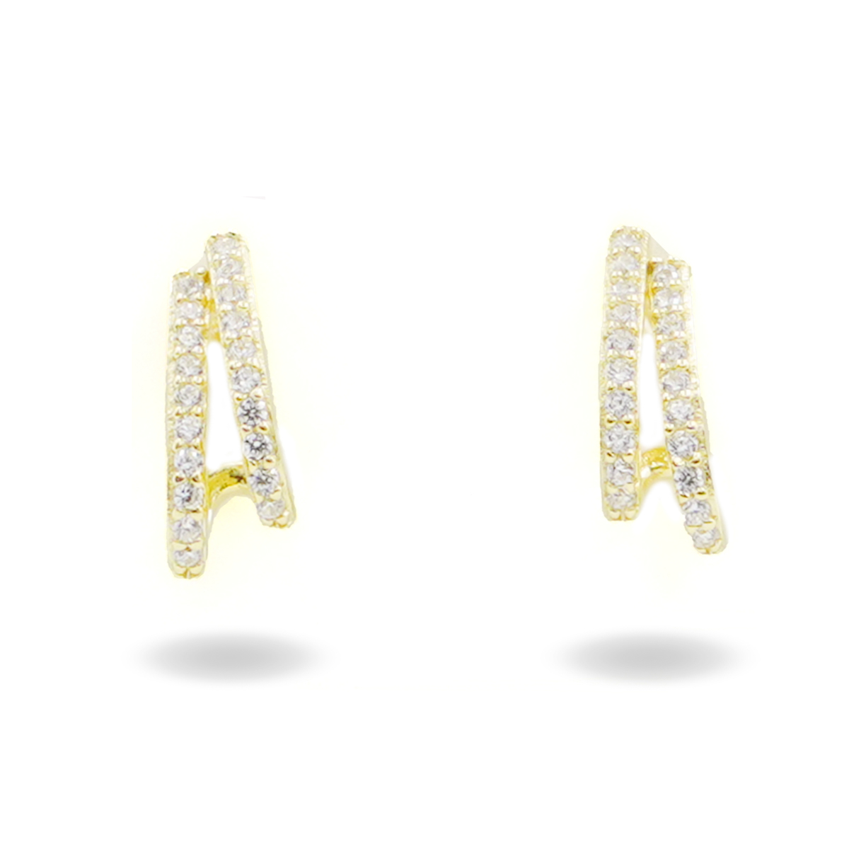 Sterling Silver Earrings claw shape with zircons – Golden Color